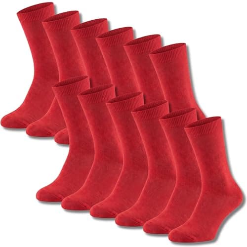 Image of HAJRA® Boys Toddlers Childrens Kids Ankle Plain Back to School Cotton Rich Girls Socks - School Uniform Girls Mid Calf School Socks Red Size 4-6½ (11-15 Yrs)