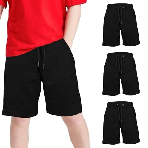 Image of Keanu 3 Pack Boys Regular Fit Fleece Shorts with Zip Pockets, Elastic Waistband, and Drawstring – Sizes 7-8 Years - Black Pack