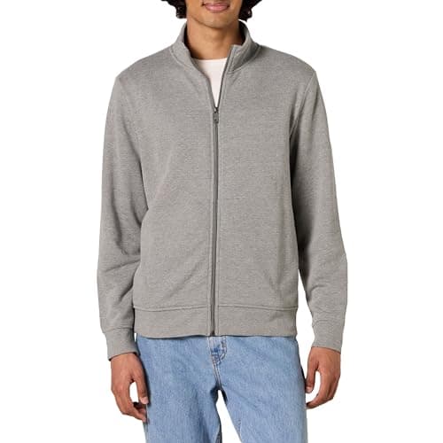 Image of Amazon Essentials Men's Lightweight French Terry Full-Zip Mock Neck Sweatshirt, Charcoal Heather, M