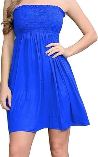 Image of KIKFIT Womens Bandeau Mini Dress Strapless Ruched Sheering Top Summer Beach Party Sizes 8-22 (as8, Royal Blue 20-22)