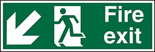 Image of Seco Fire Exit - Arrow Pointing Down & Left, Man Running Left, Fire Exit Sign, 300mm x 100mm - Self Adhesive Vinyl