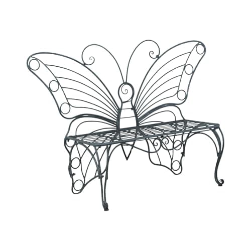 Image of AcaciaHome Durable & Stylish 2-Seat Vintage Garden Butterfly Bench in Grey Antique Finish - 150cm Wide Patio Décor with Wrought Iron with Butterfly Backrest,Outdoor Seating for Adults & Kids