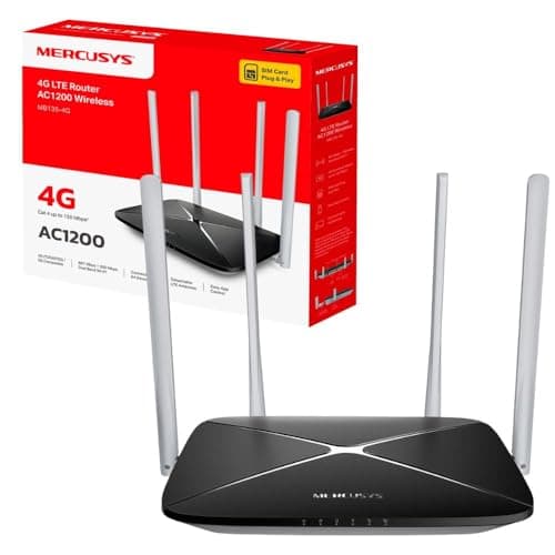 Image of MERCUSYS MB135-4G AC1200 4G Router with Sim Slot,Dual Band Sim Card,4G LTE Plug and Play,TP-Link WiFi, Detachable Antennas, APP control,Guest Network,WAN Connection Available,Data Setting