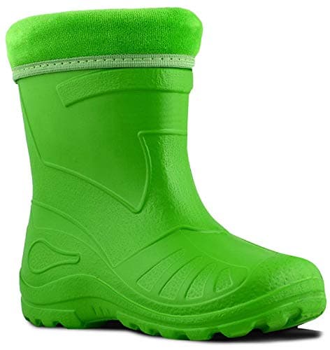 Image of Ultra Light EVA Kids Girls Wellington Boots Rainy Snow Wellies Very Warm Liners (10 UK - 27 EU 17.5cm, Green)