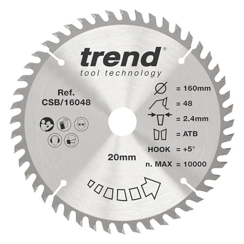 Image of Trend Wood Circular Saw Blade, 160mm Diameter, 20mm Bore, 48 Teeth, 2.2mm Kerf, +5° Hook, TCT, Fine Finish, CSB/16048A