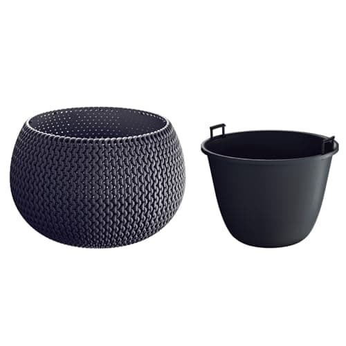 Image of B2C Plant Pots Indoor Outdoor Plastic Flowerpot Small Medium Large Splofy Home Decorative Planter Braid yarn Mesh Effect (Anthracite, 48 cm - 20.7 litre)