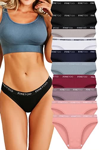 Image of FINETOO Pack of 10 Cotton Briefs Women's Breathable Knickers Logo Sports Underwear Soft Sexy Underpants Panties Sports Belt Bikini Multipack S-XL, Bikini pack of 10