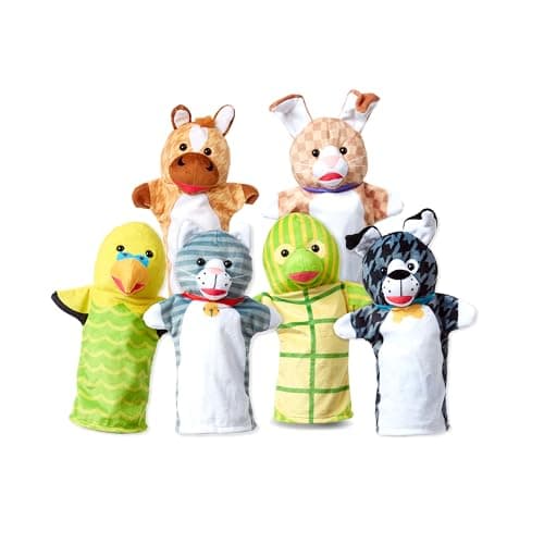 Image of Melissa & Doug Pet Buddies Hand Puppets, Set of 6 (Cat, Dog, Horse, Parrot, Turtle, Rabbit)