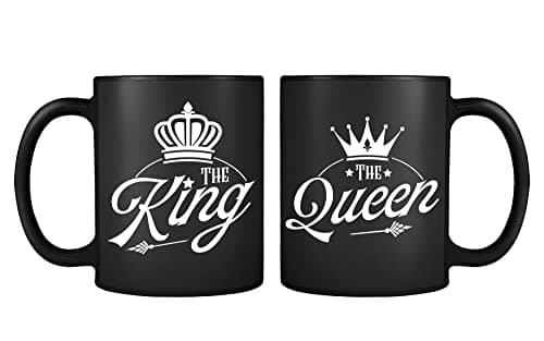 Image of Getagift Couples Theme Coffee Mug Set The King The Queen Valentines Day, Birthday, Wedding, Anniversary, Him-Her Novelty Mug, Unique Ceramic Black Satin Cup/Mug.