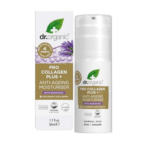 Image of Dr Organic Pro Collagen Plus Bakuchiol, Hyaluronic Acid, Biotin, Healthy-Aging, Wrinkles, Dry & Sensitive Skin , Natural, Vegan, Cruelty-Free, Paraben & SLS-Free, Recycled & Recyclable, Organic, 50ml