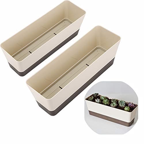 Image of Skelang 2 Pcs Small Plastic Succulent Plant Pot, Rectangular Plant Pot with Drainage Holes, Long Shallow Pot for Bay Window, Kitchen Windowsill, Shelf, Coffee Table