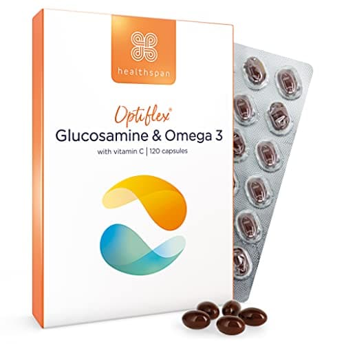 Image of Healthspan Glucosamine & Omega 3 | 120 Capsules | Joint Health | Added Vitamin C | 400mg Optiflex Glucosamine HCI | 300mg Omega 3 Fish Oil | Highly Purified & Sustainably Sourced