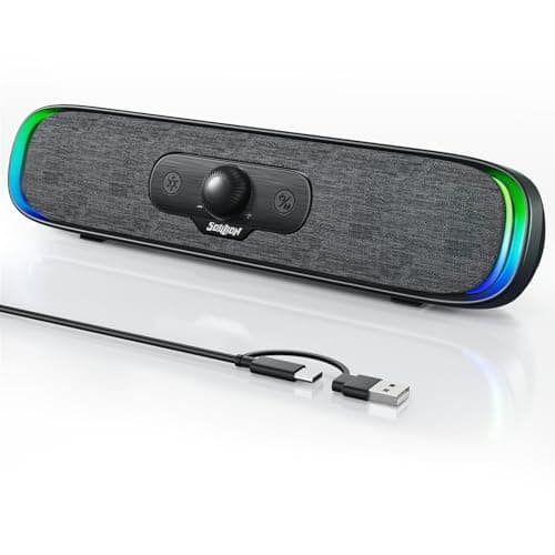 Image of SOULION R200 PC Speakers Bluetooth USB Soundbar for Desktop, Monitors, Laptop, Compact Computer Sound Bar with Colorful LED Lighting Effect, USB Type-C Powered