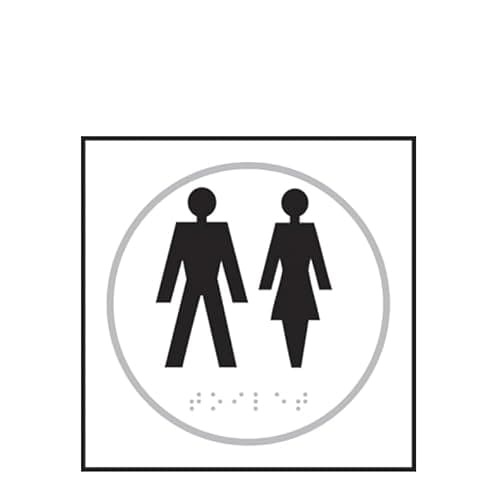 Image of Male Female Toilet Braille Tactile Sign Self Adhesive White W150mm x H150mm