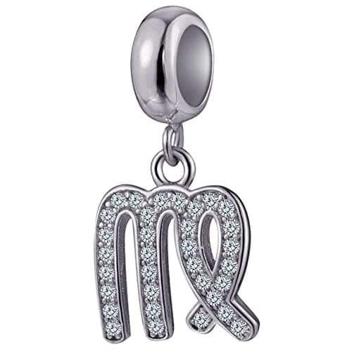 Image of Virgo Zodiac Star Sign Charms fit Pandora Charm Bracelet - 925 Sterling Silver Necklace Pendant, 12 Horoscope Dangle CZ Beads, Gift for Women/Men/Wife/August/September Birthday