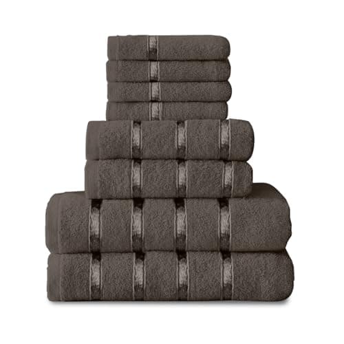 Image of GC GAVENO CAVAILIA 8 Piece Towel Set, Quick Dry Highly Absorbent Cotton Towel Sets Bathroom, Dark Grey Towel Bale Set 450 GSM, 4x Face Towel 2x Hand Towels 2x Bath Towels