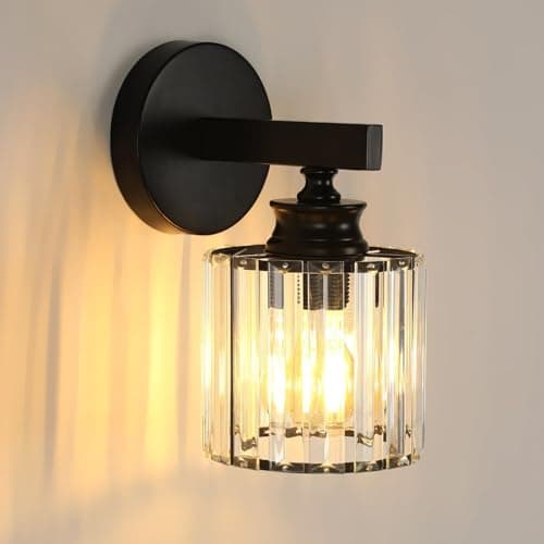 Image of Pheashine Modern Crystal Wall Light, E27 Black Crystal Wall Sconce Lamp, Walls Lighting Fixture for Bedroom, Living Room, Hallway