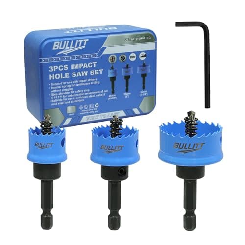 Image of BULLITT Impact Hole Saw Set, 20,25,32MM 3PCS M42 HSS Bi-Metal,Hex Shank,Impact Hole Cutter Set Perfect for Drilling Thin Metal,Stainless Steel,Mild Steel and Aluminium