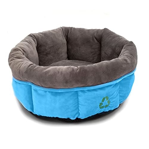 Image of Sleepy Paws Ancol Made From Oval Donut Dog Bed Blue - Eco Friendly Recycled Plush Bed with Thick Padding for Comfort - 50cm