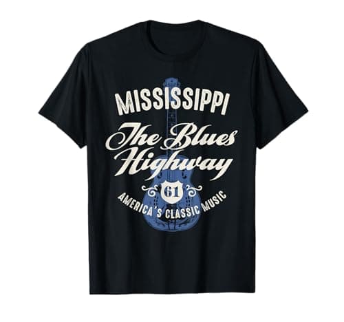 Image of Mississippi The Blues Highway 61 Music USA Guitar Vintage T-Shirt