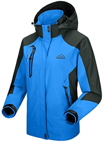 Image of donhobo Women's Waterproof Ski Jackets,Outdoor Hiking Walking Raincoat Jacket Lightweight Windproof Windbreaker Coats with Hood Sapphire blue XL