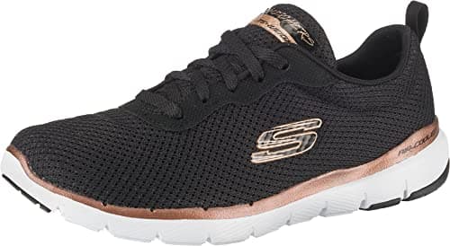 Image of Skechers Women's Flex Appeal 3.0 First Insight Trainers, Black Mesh Rose Gold Trim, 8 UK