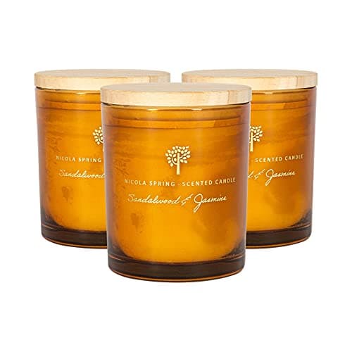 Image of Nicola Spring Sandalwood & Jasmine Scented Candle - 130g - 3 Pack - 21 Hour Burning Time Natural Soy Wax Single Wick Candles Relaxing Fragrance Aromatherapy Gift Set