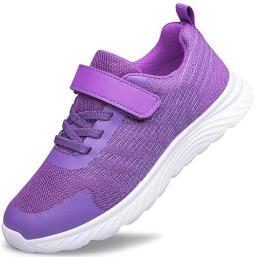Image of Raoendis Kids Sneakers Girls Sports Running Shoes School Trainers, Comfortable Breathable Non-Slip Athletic Walking Sneakers Outdoor Children Tennis Shoes for Big Kid Purple Size 4