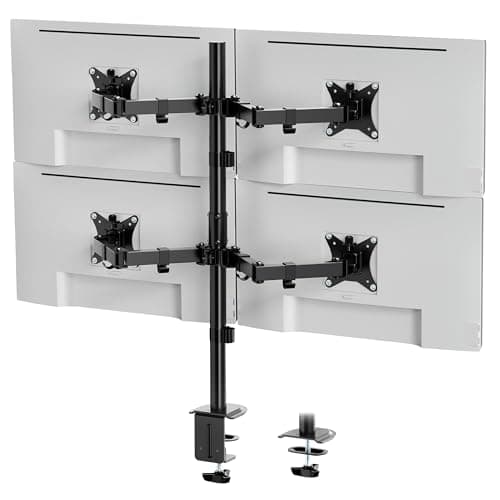 Image of VonHaus Quad Monitor Stand for 13-32" Screens, Four Screen Monitor Desk Mount, Height Adjustable, Easy Assemble Stand with Full Tilt, Rotation & Swivel Arms, VESA: 75x75 & 100x100mm