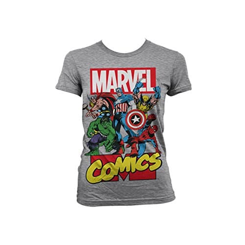 Image of Marvel Comics T Shirt Heroes Official Womens Skinny Fit Grey 12