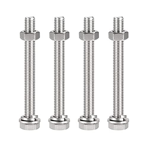 Image of sourcing map M10 x 100mm Hex Head Screws Bolts, Nuts, Flat & Lock Washers Kits, 304 Stainless Steel Fully Thread Hexagon Bolts 4 Sets