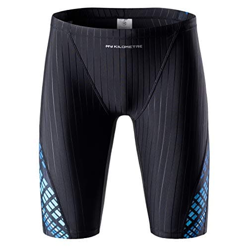 Image of MY KILOMETRE Jammer Swimsuit Mens Solid Swim Jammers Endurance Long Racing Training Swimsuit Black-Blue S