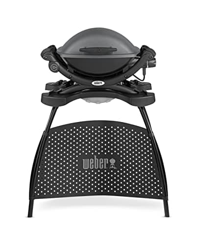 Image of Weber Q 1400 Electric Barbecue with Stand/Portable Urban Grill, Porcelain-Enamelled Cast Iron Grate, Rapid-Heating Element, 43 x 32 cm Cooking Surface, Removable Catch Pan, 6-ft Power Cord, Black