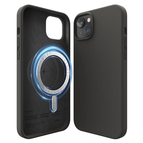 Image of elago Magnetic Silicone Case Compatible with iPhone 14 Plus Case (6.7"), Compatible with MagSafe All Accessories, Built-in Magnets, Premium Liquid Silicone, Protective Cover (Black)