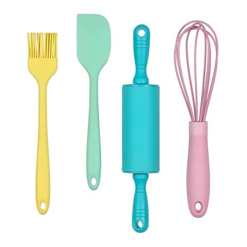 Image of Tala Mini Baking Set, 4-Piece Silicone Baking Tools Set with Spatula, Whisk, Pastry Brush & Rolling Pin, BPA-Free, Heat-Resistant