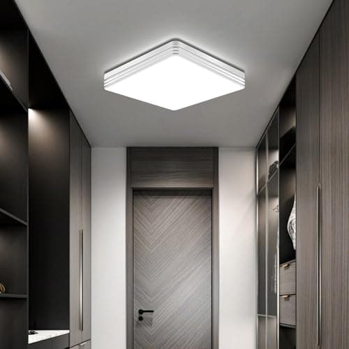 Image of Taoellen LED Ceiling Lights - 24W Square Ceiling Light, 6500K 2160LM 120W Equivalent Double Silver Edge Flush Ceiling Lights, Cold White Slim Ceiling Light for Hallway, Balcony, Kitchen, Cloakroom