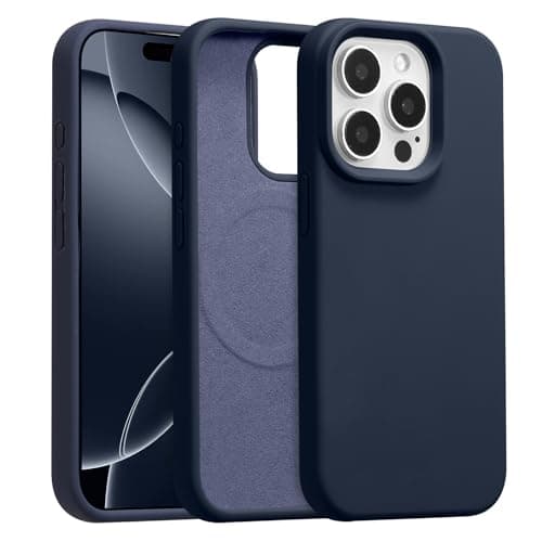 Image of UCASONG Magnetic for iPhone 15 Pro -6.1Inch Liquid Silicone Phone Case, Compatible with MagSafe, Cute Plain Solid Color Slim Case Soft Smooth Matte Shockproof Protective Cover, Midnight Blue