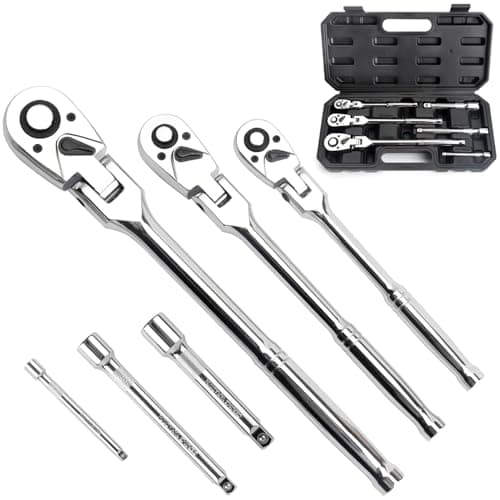Image of BINGCOBBER Flex Head Ratchet Wrench Set 6PCS, 1/4", 3/8", 1/2" Drive with 3-Piece Extension Bars,72-Tooth Ratchet,Quick Release Reversible Design,180°Swing