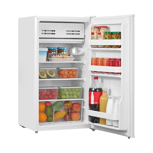 Image of COMFEE' RCD93WH2UK(E) Under Counter Fridge, 93L Freestanding Refrigerator with Cooler Box, Adjustable Thermostat, Reversible Door, Removable Glass Shelves, Interior Light, White