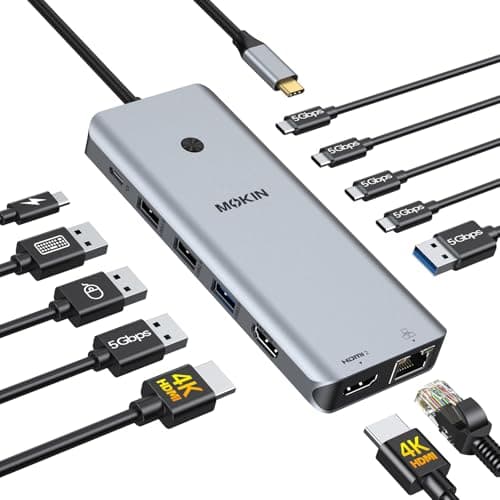 Image of MOKiN USB C Docking Station Dual Monitor, 13-in-1 Dual 4K@60Hz with 2 HDMI Ports, Gigabit Ethernet, 100W PD Fast Charging, 5Gbps Data Transfer USB-C Dock for MacBook/Dell/HP Laptops