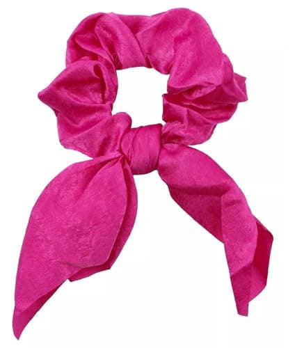 Image of Mytoptrendz Silk Satin Scrunchie Girls Boho Ponytail Holders Bunny Bow Knot Scarf Hair Band Women Hair Ties (Hot Pink)