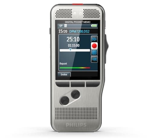Image of Philips PocketMemo Recorder SpeechExec DPM7200/02 Slide Switch Professional Dual Microphone Rechargeable Battery Colour Display