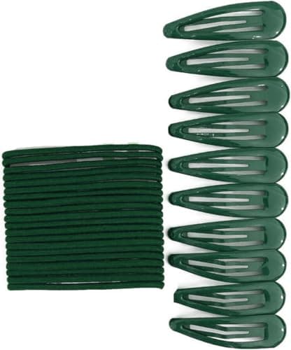 Image of 30 PCS Sleepie Elastics Hair Head Bands Snap Clips Hairbands Bobbles SCHOOL SET (Emerald Dark Green)