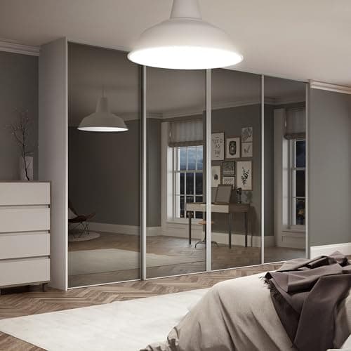 Image of SPACEPRO Heritage Sliding Mirror Wardrobe Doors – Modern 4 door Sliding Mirror Wardrobe, Silver Finish, Full Length Mirror Sliding Door Kit with Track, Ideal for 2260mm x 2978mm opening size