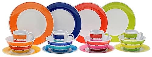 Image of Xtremeauto 16pc Dinner Set Plates and Bowls Set - Dinnerware Sets Melamine Bowl, Plate & Mugs Crockery Plate Set Dining Tableware Dishes, Dishwasher Safe Set Caravan (Colours 16pc Set)
