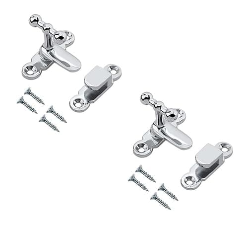 Image of TERF® Showcase Type Catch Polished Chrome 40mm Door Turn Catches Cupboard Cabinet Wardrobe Latch Catch Lock Gate Shed Door Rabbit Hutch Thumb Turn Button with Fixing Screw - Pack of 2