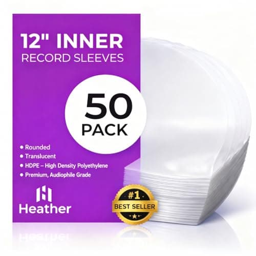 Image of Vinyl Inner Sleeves 12 Inch Record Sleeves 50 Pack, Heather UK Dynamic Rounded Bottom HDPE LP Inserts, Anti Static Vinyl Sleeves for Album Jackets and Archival Storage