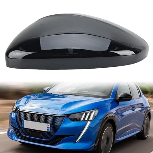 Image of Left N/S Passenger Side Gloss Black Door Wing Mirror Cover Cap Casings For Peugeot 208 2008 Citroen C3 2012 2013 2014 2015 2016 2017 2018 UK