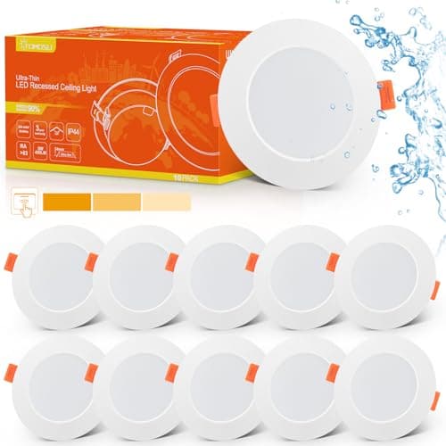 Image of Tomosu LED Recessed Ceiling Lights Dimmable, Warm White 2700K-3000K, IP44 LED Downlights Ceiling 5W 450LM, 220-240V, Cut Φ78-85mm, 24mm Ultra Slim for Bathroom Bedroom Kitchen Living Room, 10 Pack