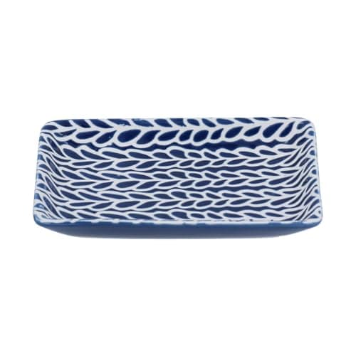 Image of Gisela Graham Ceramic Trinket Dish, Navy Blue Leaf Pattern, Small